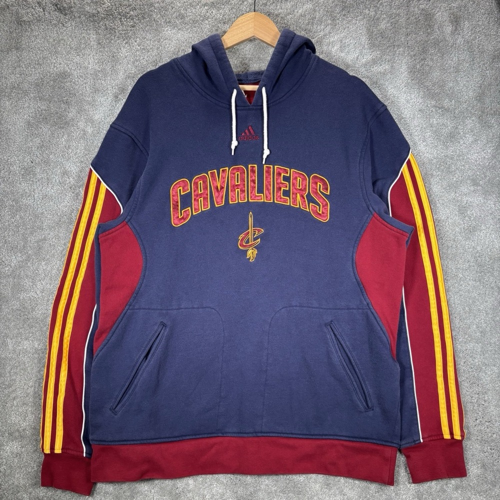 Adidas Cleveland Cavaliers Hoodie Sweatshirt Men L Blue Red Pullover Embroidered